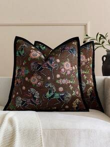 1 chiếc vỏ gối vuông viền họa tiết ngựa jacquard cao cấp, phù hợp cho mọi mùa, có nhiều màu sắc, kiểu dáng và kích cỡ, vải jacquard màu mật độ cao (không bao gồm ruột gối), khóa kéo, thích hợp cho các bữa tiệc ngày lễ, phối hợp với gối sofa màu be, gối sofa, gối ngủ, phòng khách, văn phòng, gối xe hơi, cũng có thể là một món quà mềm mại đơn giản. - màu nâu - Xem 1