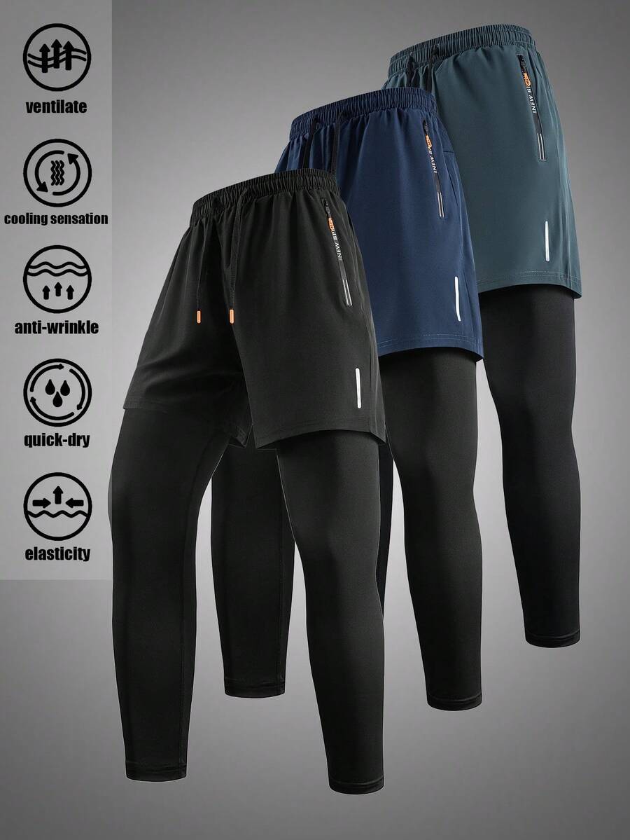 Men's Elastic Compression Sports Pants, Printed Trousers, Anti-Exposure Basketball Pants, Suitable For Fitness, Running, Cycling, Exercise - Black - View 1