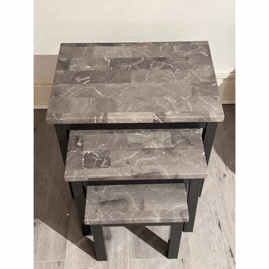 Nest Of Table Grey Marble Effect Living Room - 彩色 - 查看 1