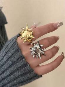 1 Piece Of Punk-Style Metal Spiked Sea Urchin Ring, Unique And Stylish Fashion Accessory - 鉚釘環 - 查看 9