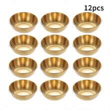 Conjunto de 1/4/8/12 peças de luxuosos pratos para condimentos em tom dourado, mini tigelas individuais de aço inoxidável de alta qualidade com pauzinhos, bandejas redondas para especiarias, adequadas para sushi/taco/batata frita, podem ser usadas como pratos de aperitivo, utensílios de mesa para Natal/Ação de Graças/Ano Novo/Ramadã/festas/buffet. - Ouro - Ver 13