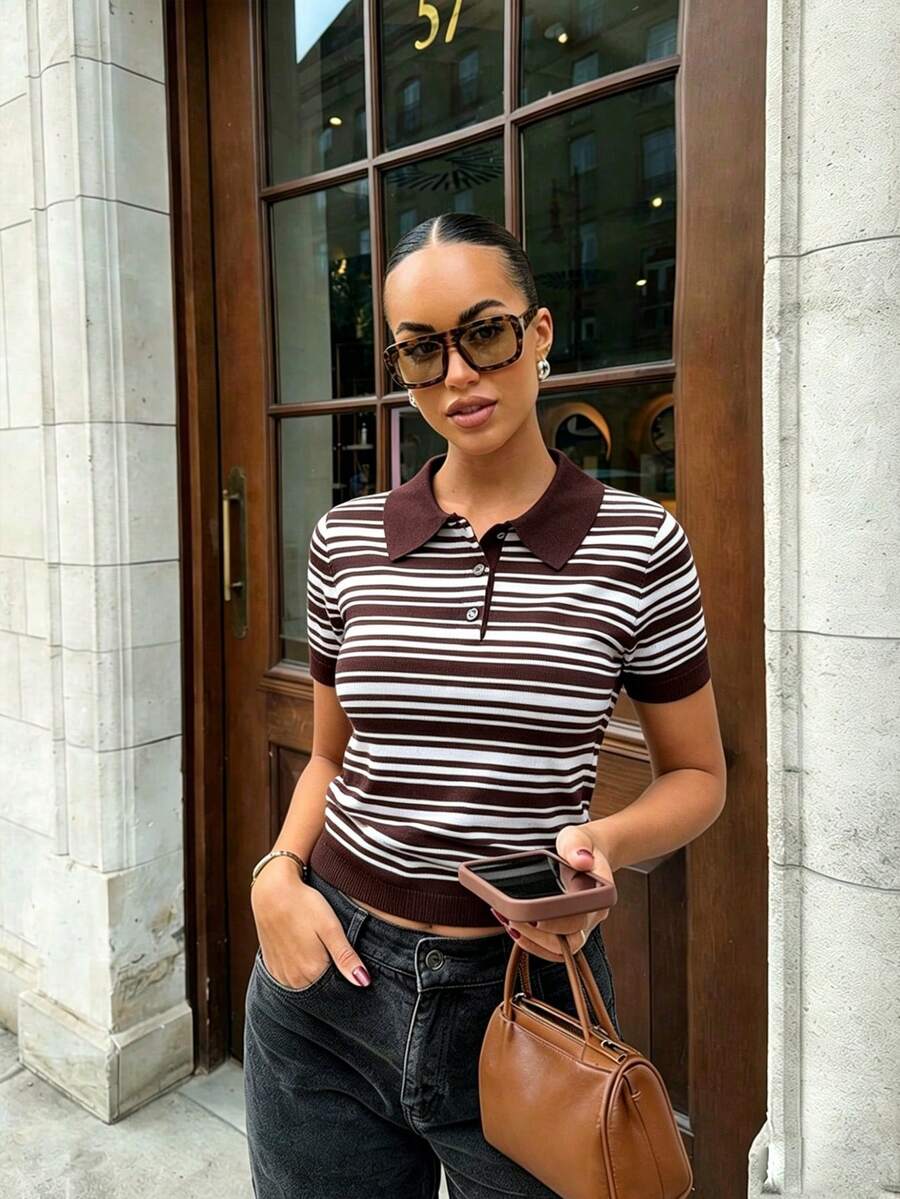 Women's Minimalist Elegant Knit Top, Casual Chic Style, Spring/Summer - Multicolor - View 1