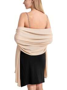 1件时尚柔软雪纺围巾披肩，适合晚礼服、婚礼、新娘披肩，女士波西米亚黑色披肩 - 彩色 - 查看 2