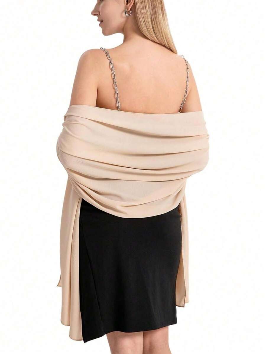 1件时尚柔软雪纺围巾披肩，适合晚礼服、婚礼、新娘披肩，女士波西米亚黑色披肩