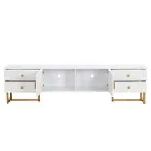 TV Unit, Low Panel With Textured Door, TV Unit With Drawers, Gold Handles And Gold Legs. - White - View 7