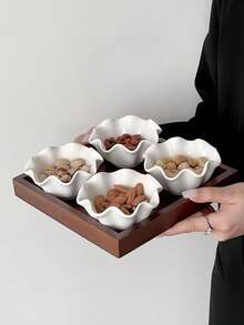 1pc Chinese Tea Snack Plate, Lotus Ceramic Dish, Vintage Home Dry Fruit Plate Set, Candy Snack Tray, Tea Snack Plate, Wooden Serving Tray, Compartment Plate, Ceramic Bowl - Multicolor - View 3