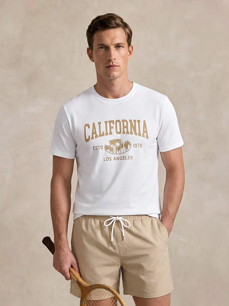 Courvante Men's Fitted Knit Top And Woven Shorts Set, Summer Outfits, Casual Sport, Father's Day Gift - Multicolor - View 1