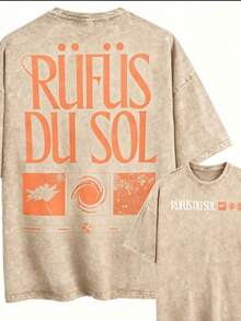 Summer TopsVintage Washed Oversized Black Tshirt Graphic Men Women Clothing Rufus Du Sol, Leaf, Circle, Texture American Vintage Rufus Du Sol 2025 Con - 杏色 - 查看 2