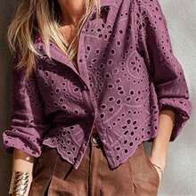 Camisa casual bordada para mujer, versátil para uso diario y vacaciones - Color caoba - Ver 2