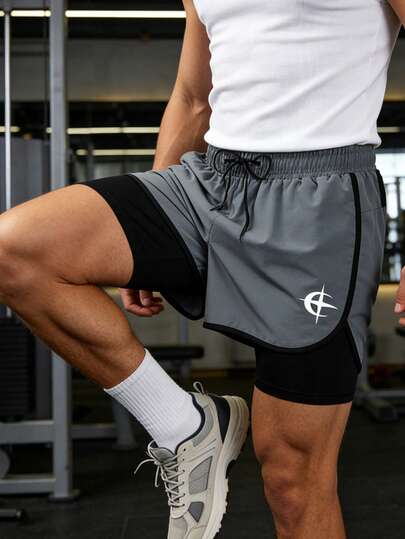 Quần short chạy bộ 2 trong 1 dành cho nam, thích hợp cho tập luyện thể dục, với lớp lót mới, thiết kế thể thao chống lộ nội y, chiều dài đáy quần khoảng 12-18cm, phù hợp cho phòng tập và tập luyện ngoài trời.