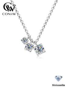 ConiiW 925 Sterling Silver Necklace Inlaid With 0.9 Carat Moissanite, Romantic & Minimalist, Suitable For Daily Wear, Perfect Gift For Autumn/Winter Holidays, Weddings, Parties, Christmas, Thanksgiving, Halloween, Valentine's Day, Mother's Day, Father's Day, Back To School, Weddings, Birthdays, Anniversaries, New Year And More Occasions For Men And Women - 0.5 Carat - View 2
