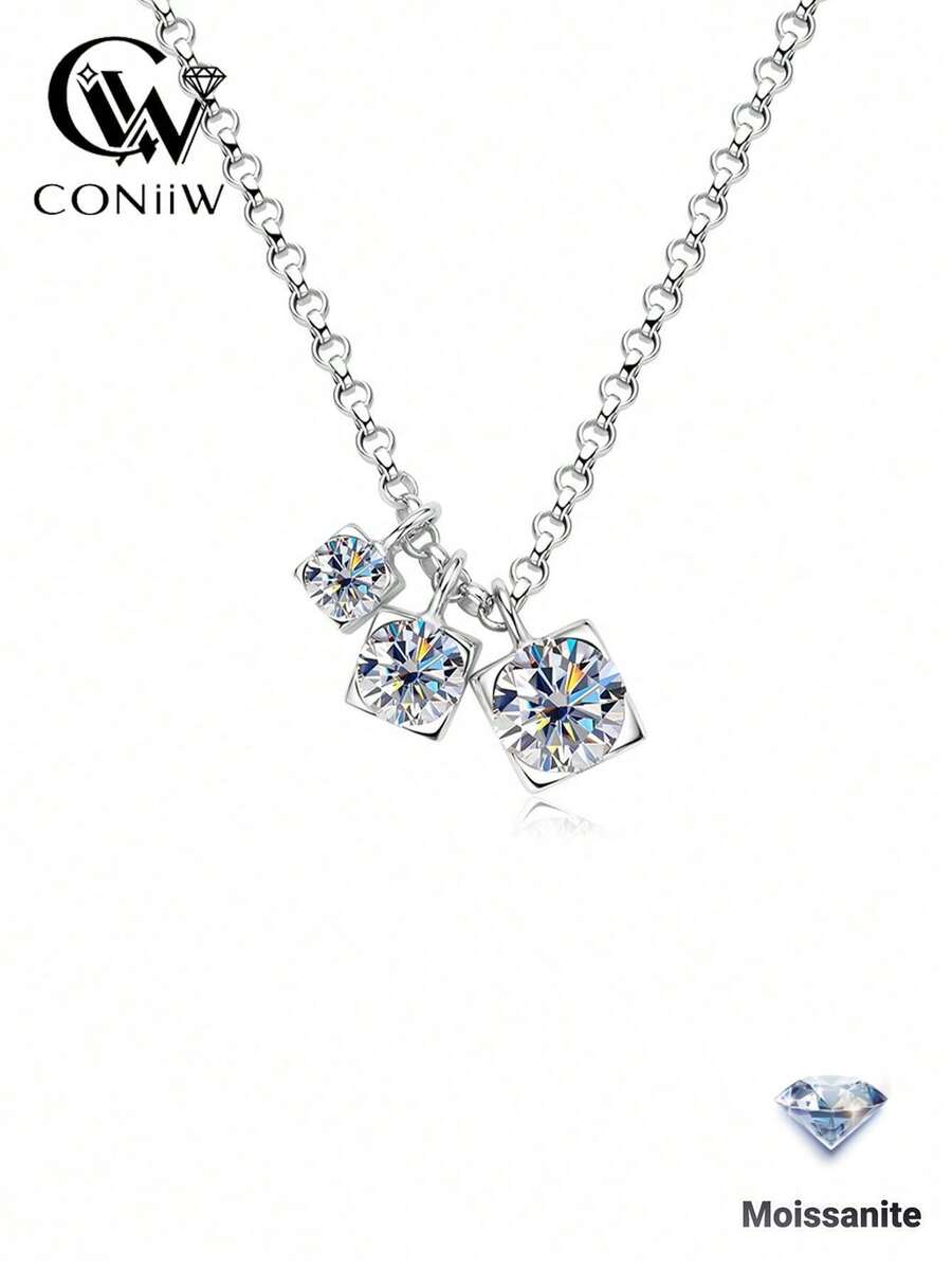 ConiiW 925 Sterling Silver Necklace Inlaid With 0.9 Carat Moissanite, Romantic & Minimalist, Suitable For Daily Wear, Perfect Gift For Autumn/Winter Holidays, Weddings, Parties, Christmas, Thanksgiving, Halloween, Valentine's Day, Mother's Day, Father's Day, Back To School, Weddings, Birthdays, Anniversaries, New Year And More Occasions For Men And Women