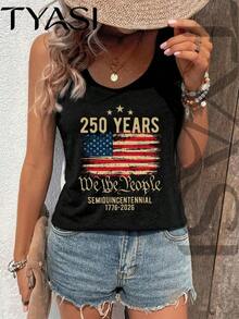 TYASI -250 Years American Flag We The People Tank Top  1776-2026 Patriotic Top-Women's  Sleeveless Shirt, Minimalist And Fashionable, Women Vest,Suitable For Summer - 黑色 - 查看 1