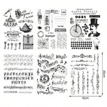 1个复古背景透明硅胶印章，DIY装饰剪贴簿橡胶印章，音符和字母，柯蒂斯 - 彩色 - 查看 6