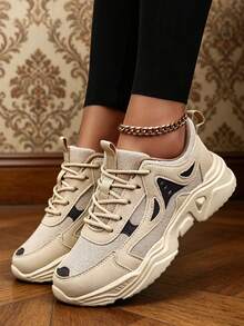 2026 Summer New Women's Casual Sports Shoes, Knitted Mesh Breathable Soft Comfortable Casual Sneakers, Fashion Retro Comfortable Lightweight Shock Absorbing Running Shoes, Unisex Daily Commute Breathable Mesh Comfortable Shock Absorbing Sports Shoes For Women - Khaki - View 6