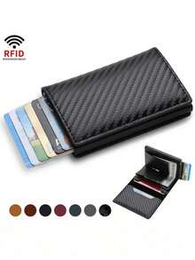 1pc Men's Wallet, 3 Color Carbon Fiber Card Holder, Automatic Pop-Up Aluminum Alloy RFID Card Clip, Anti-Theft Anti-Demagnetization Card Case, Suitable For Formal/Business Occasions - Multicolor - View 4