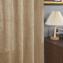 1pc Linen-Feel Semi-Blackout Curtain, 1.6 Inch Metal Grommet Design, Easy Installation Smooth Sliding, Decor For Living Room & Bedroom - Khaki - View 3