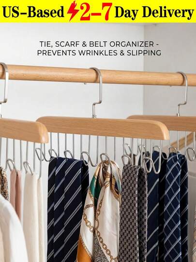 [Delivery Within 2-7 Days In The United States] Premium Wooden Tie Rack With 360 Degree Swivel For Easy Access Multi-Functional Belt Organizer For Men And Adults Heavy-Duty Accessory Hanger For Cabinet And Walk-In Closet Hanging Rack Home Organization Local Delivery Quick Ship