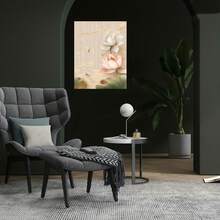 Pintura en lienzo 2D plana, sin marco, arte de pared único estilo loto y hojas, dorado - Lienzo envuelto minimalista moderno, decoración vertical para colgar, adecuado para sala de estar, dormitorio, oficina - Decoración elegante para el hogar, Día de la Madre, Cumpleaños - Enmarcado - Ver 2