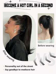 Extensiones de cabello con cola de caballo y pinza, cabello largo y liso con un ligero rizo, pieza de cabello sintética suave y natural con clip - Multicolor - Ver 6