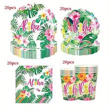 10pcs/20pcs/50pcs/80pcs Hawaiian Style Paper Cups, Napkins, Plates Tableware Set, Tropical Party Supplies, 9-Inch/7-Inch Party Dessert Plates And Party Napkins, Tropical Palm Leaves And Hibiscus Flower Summer Party Tableware Decor Set - Multicolor - View 7