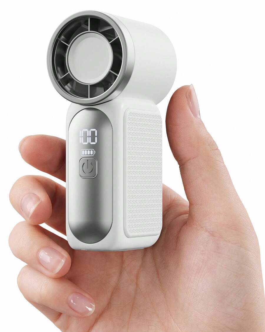 Portable Handheld Mini Fan, 6 Speeds 16900 RPM High Velocity Personal Fan With LED Display, USB Rechargeable, Mini Fan With Lanyard For Makeup, Travel, Outdoor For Women Girl Gift, Black - White - View 1
