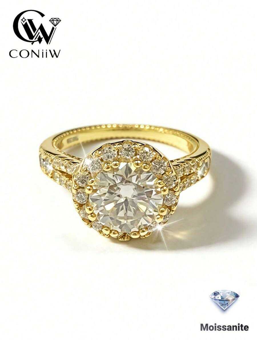ConiiW 2克拉/3克拉圆形莫桑石925纯银复古雕花戒指，时尚优雅。高品质情侣戒指或男女皆宜的结婚戒指，适合日常佩戴、约会、婚礼、订婚、派对和盛大晚宴。是情人节、母亲节、父亲节、生日、周年纪念日和盛大晚宴的完美礼物。