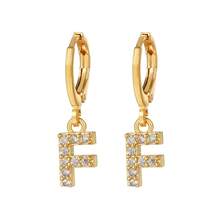 Khuyên tai vòng chữ cái A-Z bằng đồng đính đá Zirconia sang trọng tối giản, khuyên tai mặt dây chuyền chữ cái độc đáo, khuyên tai thanh lịch đa năng dành cho nữ. - Vàng - Xem 23