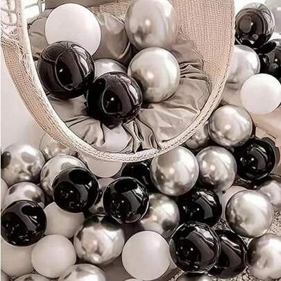 30pcs/5inch Multi-Color Latex Round Helium Balloons, Suitable For Wedding, Birthday, Graduation, Bridal Shower Decoration, White, Black And Silver