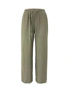 Pantalones casuales holgados para mujer, diseño ligero y transpirable con cintura de cordón, color verde oliva y corte favorecedor, perfectos para paseos, compras, reuniones con amigos, uso diario y combinaciones con tops y blusas frescas - Verde militar - Ver 5