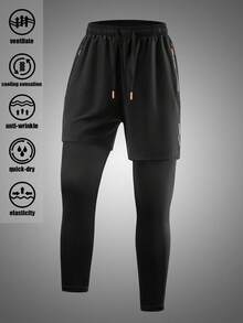 Men's Elastic Compression Sports Pants, Printed Trousers, Anti-Exposure Basketball Pants, Suitable For Fitness, Running, Cycling, Exercise - Black - View 5