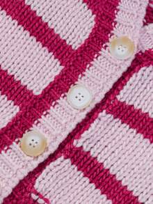 Cárdigan de punto holgado con cuello en V y rayas de contraste, de hombros caídos, para otoño/invierno, adecuado para Navidad y Año Nuevo, color rosa - Rosa - Ver 8