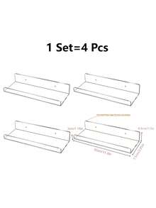 Conjunto de 2 Prateleiras Flutuantes Transparentes em Acrílico, 20/30/40cm, Organizador Invisível para Banheiro, com Parafusos e Ganchos Adesivos sem Furos Inclusos, Prateleira Transparente Antirriscos para Produtos de Beleza, Livros e Decoração. - Claro - Ver 18