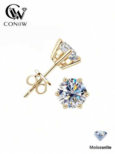 ConiiW 1 par de pendientes de botón de plata de ley 925 con moissanita, 0.3ct/0.5ct/1ct/2ct moissanita, pendientes de plata de alta gama para mujer, minimalistas y de moda, con brillo y lustre, adecuados para uso diario, vestidos, bodas, fiestas, regalos de Navidad y San Valentín