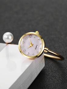 1pc Women's Fashion Rhinestone Scale Small Dial Elegant Quartz Wrist Watch, Excluding Watch Box - Gold - View 5