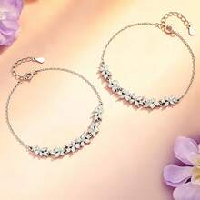 紫藤花锆石手链，简约优雅水钻花朵手链，时尚百搭创意手链 - 銀 - 查看 2