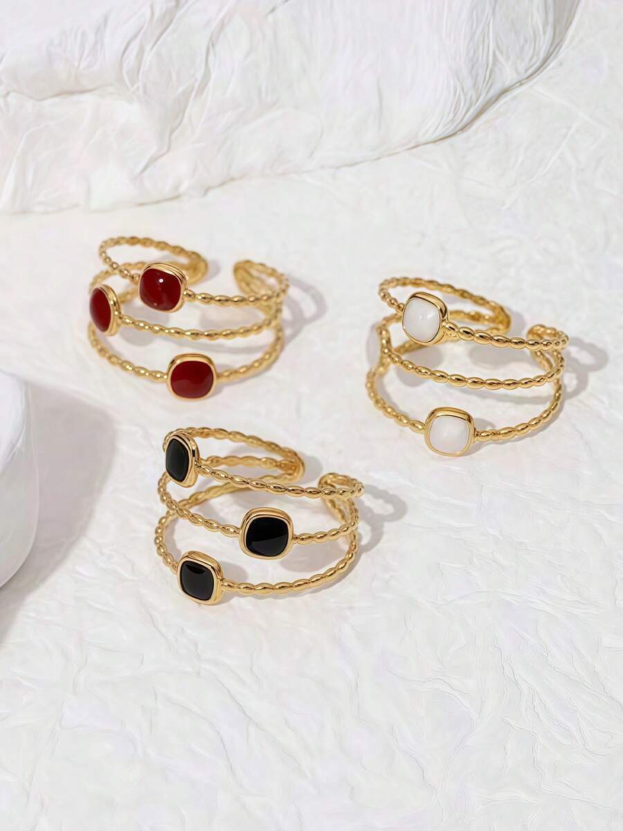 1pc Fashionable Minimalist Geometric Square Drip Oil Open Ring - Open Ring - View 1