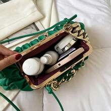 1pc Green Fashionable Pleated Clutch Bag, Evening Bag, Handbag, Chain Shoulder Bag For Women - Green - View 8