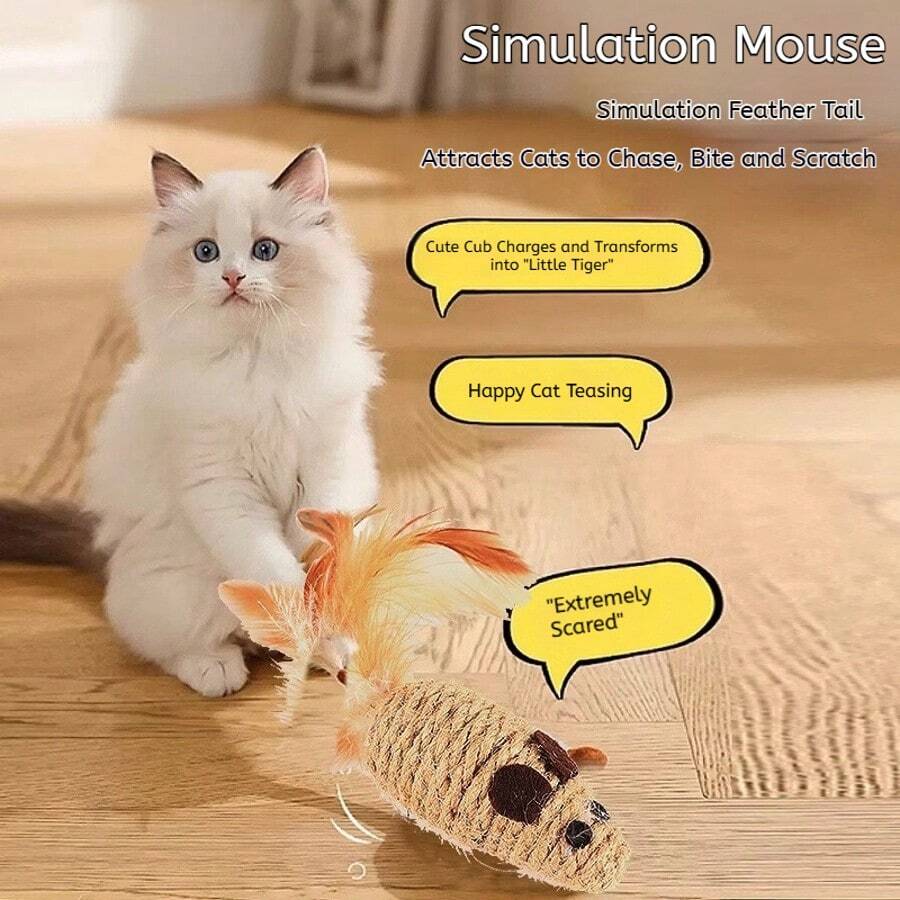2件装剑麻猫玩具 | 互动式抓挠玩耍玩具，适合幼猫，带人造羽毛 - 无需电池，适合所有品种和体型的猫咪