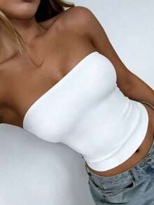 Camiseta corta sin mangas sexy para mujer, estilo Y2K con cuello cuadrado, camiseta informal y versátil para el verano en color blanco - Blanco - Ver 4