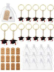 12pcs/Set Graduation Souvenir Keychain Gift Set, Graduation Cap & Book Pendant With Gift Bag And Card, Graduation Party Favors - Black - View 5