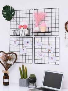 1 buah/2 buah Panel Pajangan Foto Kisi Kawat Logam Kotak-kotak Hitam, Rak Dekorasi Seni Besi, Rak Pajangan Dinding Foto, Dinding Foto, Dekorasi Rumah, Dekorasi Kamar, Dekorasi Dinding, Hadiah Ulang Tahun, Hadiah Wisuda, Bingkai Besi DIY Dekorasi Dinding Kombinasi Multi-Foto Lipat - MultiWarna - View 3