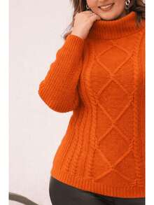 Plus Size Winter Knit Blouse With High Neck - Size GG - Orange - View 2