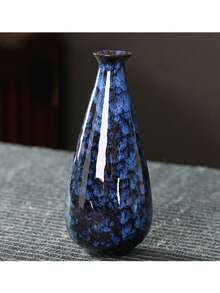 Blue Ceramic Vase, Suitable For Home And Office Desktop Decor, Floral Arrangement, Living Room Entrance Hydroponic Flower Holder, Dried Flower Vase Decor [Vase Only, Flowers Not Included] - Kiln-fired Blue Vase - View 12