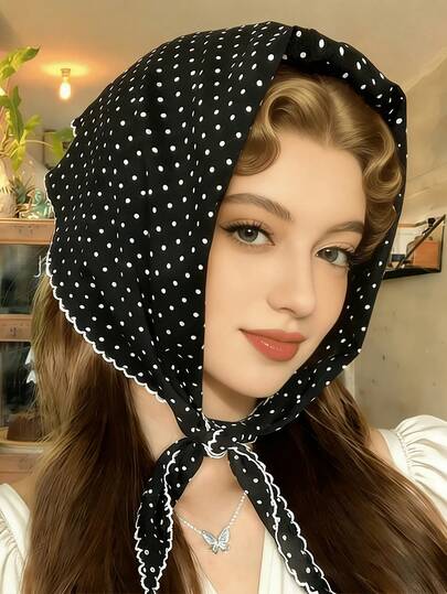 1pc Women's Elegant Polka Dot Scarf - Fashionable Black & White Headwear, Minimalist Versatile Design, Multifunctional Accessory For Spring/Summer, Suitable For Casual, Formal, Dating, Outdoor Activities, Birthday, Easter, Valentine's Day Gift