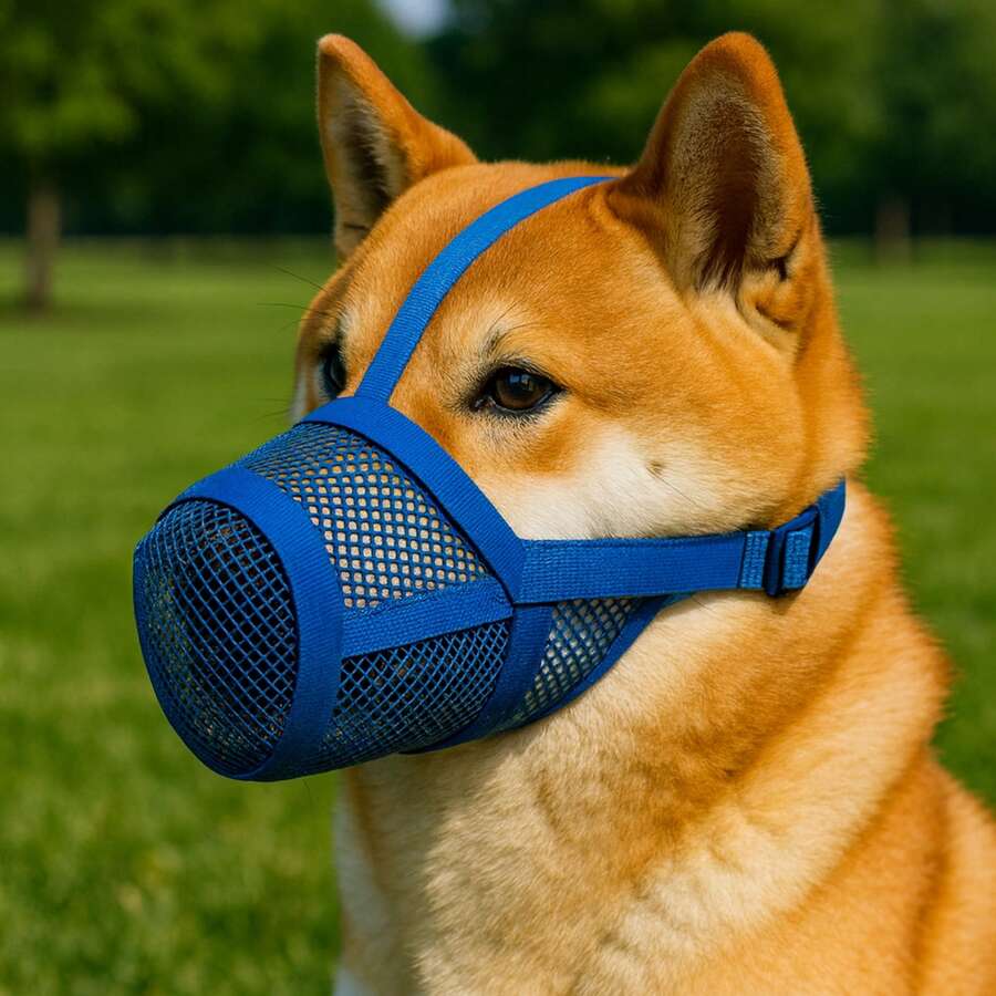 Breathable Anti-Chew Adjustable Dog Muzzle, Mesh Design To Prevent Overeating And Biting, Suitable For Shiba Inu, Labrador, Small/Medium/Large Dogs - Blue - View 1