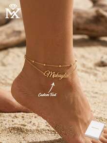 Personalized Name Anklet For Women, Custom Letter Chain Anklet Bracelet, 18K Gold Plated, Can Customize Any Name, Unique Personalized Jewelry For Girls - Golden - View 1