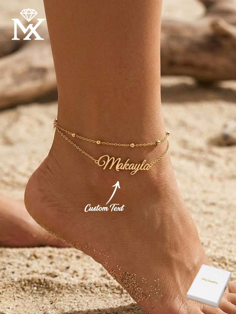 Personalized Name Anklet For Women, Custom Letter Chain Anklet Bracelet, 18K Gold Plated, Can Customize Any Name, Unique Personalized Jewelry For Girls - Golden - View 1