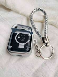 Shockproof Camera Shaped Bluetooth Earphone Case 1pc Vintage Camera Shockproof Earphone Case + Lanyard Bluetooth Earphone Charging Case Compatible With Apple 1st/2nd/3rd/Pro/Pro 2nd Generation Creative Design Spring Birthday Gift Celebration - Electroplated Silver Black Camera - View 12