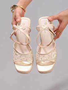 Lace Embroidered Jute Rope Platform Wedge Open Toe Sandals, Waterproof Thick Sole Casual High Heel Slippers, Summer Holiday Fashion Women's Shoes - Apricot - View 6